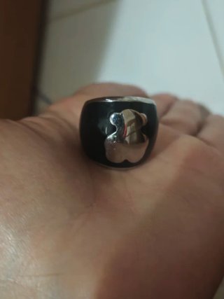 Anel Urso Aço e Cerâmica Preto/Prata