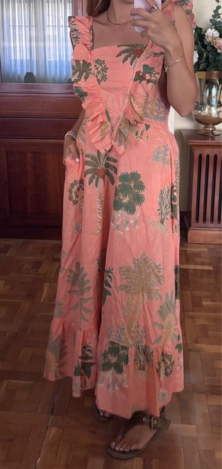 Vestido volantes estampado palmeras