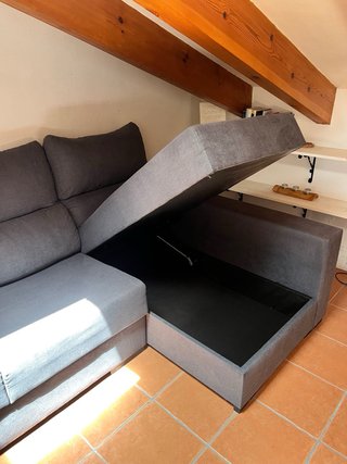 Sofá chaise longue gris 260x150cm con arcón
