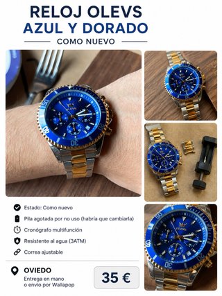 Reloj OLEVS Azul y Dorado Como Nuevo