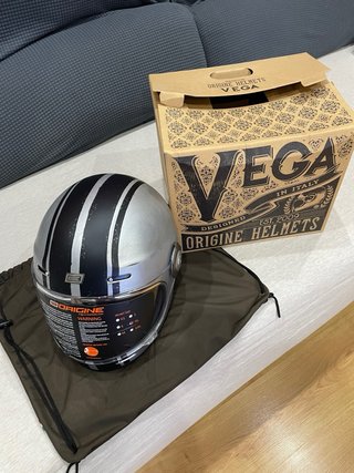 Casco Moto ORIGINE Vintage Negro/Plata (NUEVO)