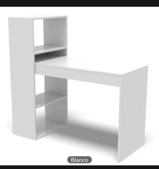 Escritorio blanco con estantería