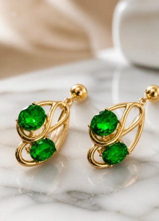 Pendientes largos elegantes circonitas verdes