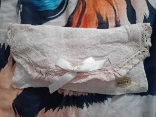 Fazzoletto + busta in pizzo e raso anni 80 Busatti