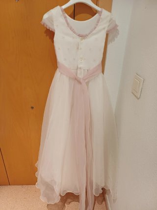 Traje de Comunión Niña Blanco y Rosa.1,43 cm