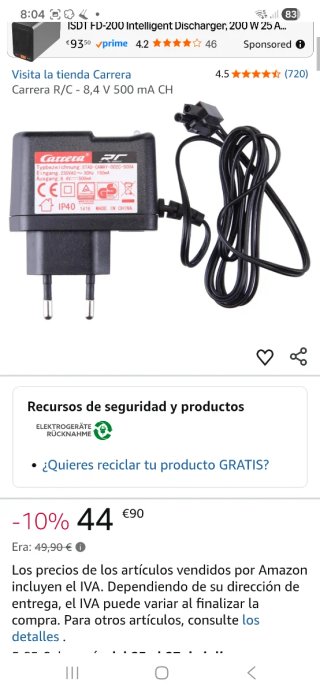 Cargador Carrera RC STAD-CAMAY-002C-500A