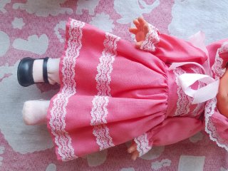 Bambola vintage vestito rosa pizzo