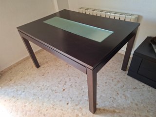 Mesa extensible madera y cristal 130/180x76x100