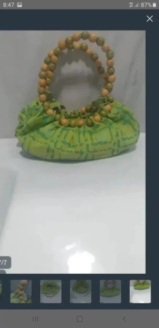 Bolso tela verde asas madera