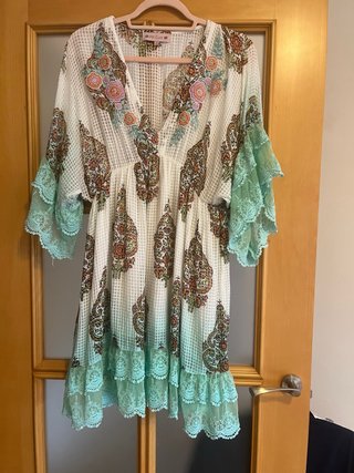 Vestido Piti -cuit Estampado Verde Blanco Talla L