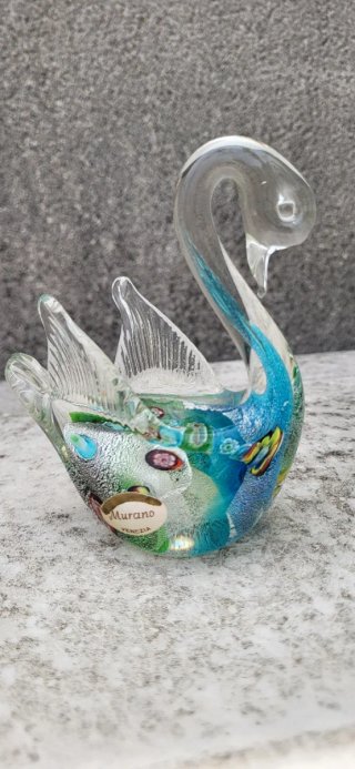 Conjunto figuras cristal Murano cisne, delfín, cab