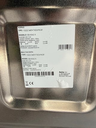 Horno Amica EB6542 X Multifunción Empotrable