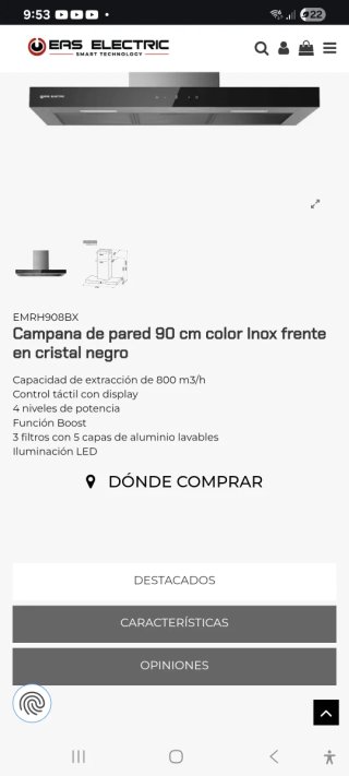 Campana Extractora Acero Inoxidable y Cristal