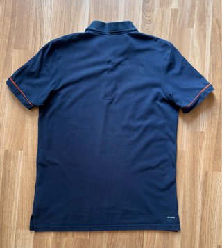 Polo Adidas Azul Talla L con Detalles Naranja