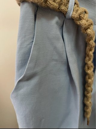 Pantalón Zara Lino Azul Cinturón Trenzado