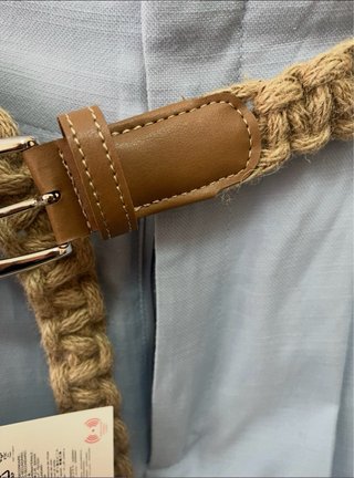 Pantalón Zara Lino Azul Cinturón Trenzado