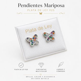 Pendientes Mariposa Plata Ley 925 Multicolor