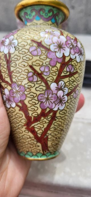 Par Jarrones Chinos Cloisonné Esmalte alambre Flor