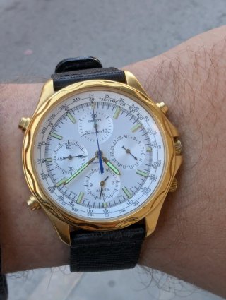 Seiko 7T34-7A40 Cronógrafo Dorado Blanco
