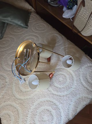 Lámpara Techo Vintage Latón Madera 3 Luces