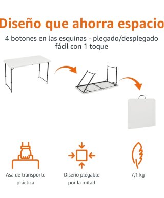 Mesa Plegable Rectangular 1.2m Blanca