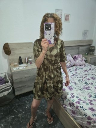 Vestido asimétrico rombos beige/marrón