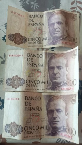 3 Billetes 5000 Pesetas España 1979
