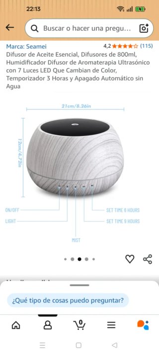 Difusor Seamei 800ml Aromaterapia LED