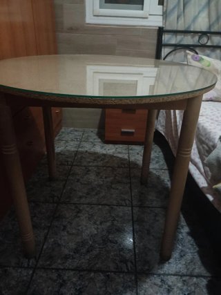 Mesa redonda madera y cristal