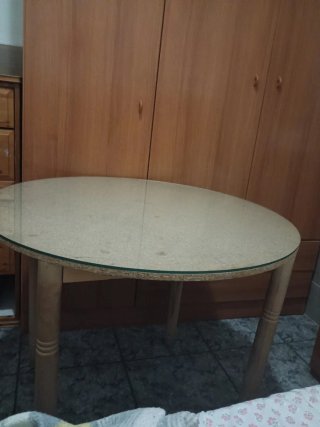 Mesa redonda madera y cristal