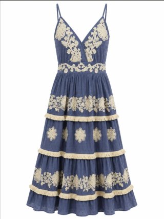 Vestido largo boho azul con bordado