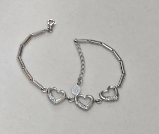 Pulsera Plata 925 Corazones con Circonitas