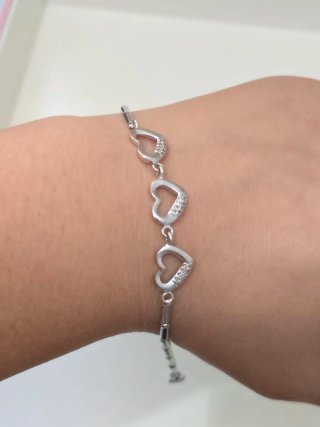 Pulsera Plata 925 Corazones con Circonitas