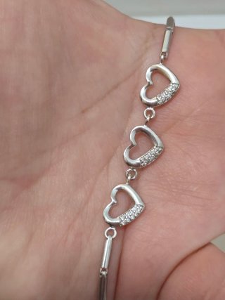 Pulsera Plata 925 Corazones con Circonitas