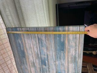 Mesa 60x120 forrada vinilo listones madera azul