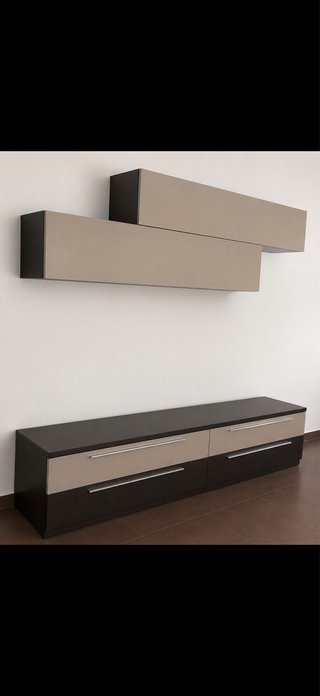 Mueble salón y 2 vitrinas marron /beige