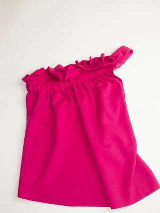 ZARA Top Fiesta Asimétrico Fucsia Volante S