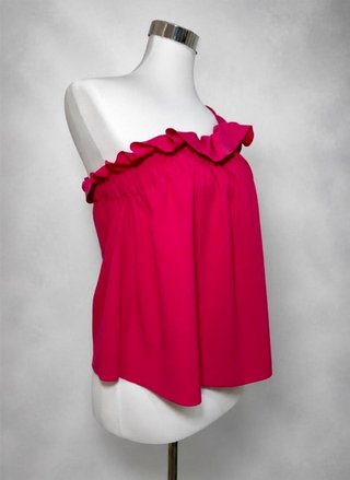 ZARA Top Fiesta Asimétrico Fucsia Volante S