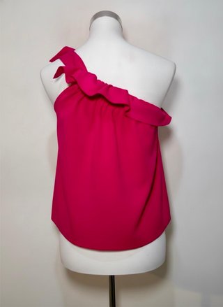 ZARA Top Fiesta Asimétrico Fucsia Volante S
