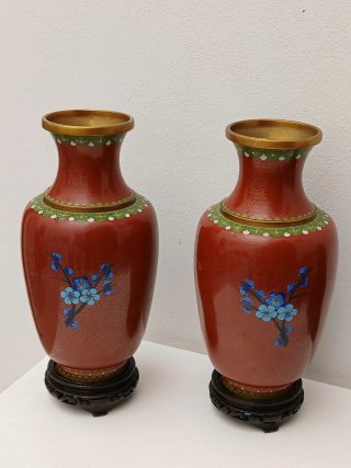 Coppia Vasi Cinesi Vintage Cloisonné