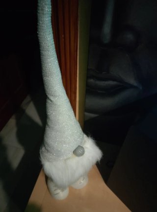 Figura Gnomo Decoración Plata y Blanco