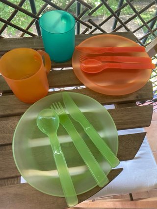 Vajilla plástico, picnic, piscina, camping