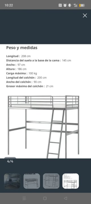 Cama alta SVÄRTA Ikea con escritorio