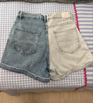 Vaqueros cortos bicolor beige y azul