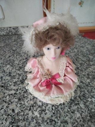 Muñeca joyero vintage rosa y blanco