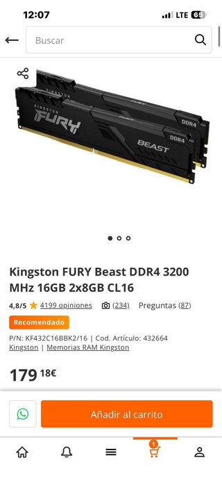 Kingston 2x8GB DDR4 3200MHz CL16 RAM