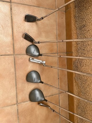 Bolsa de golf con palos, carro, bolas, guante nike