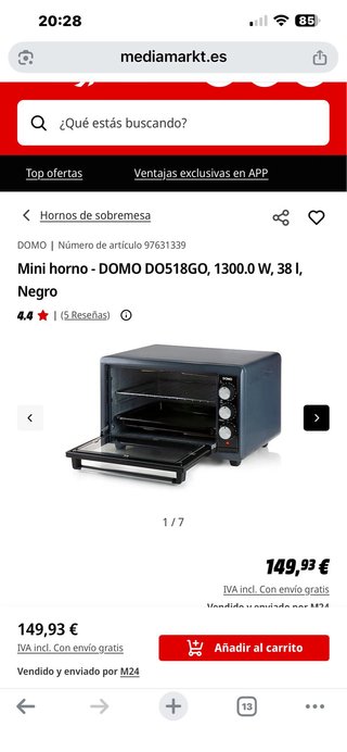 Nuevo ! Horno Eléctrico DOMO 38L 1300W nuevo 150€
