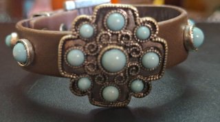 Pulsera cuero mujer adornos turquesa