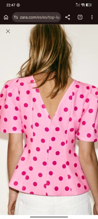 Top Zara rosa lunares manga abullonada